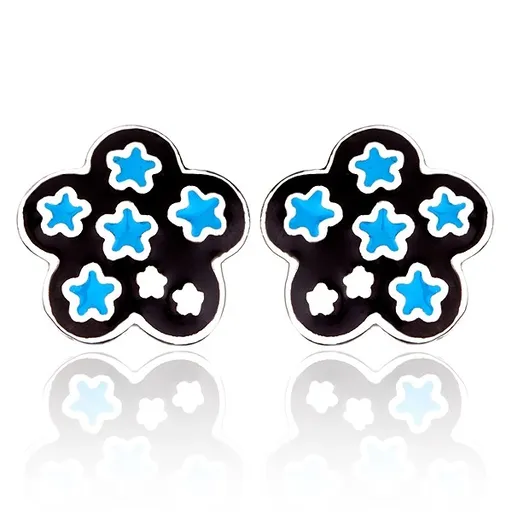 Náušnice z oceli - černomodré květy