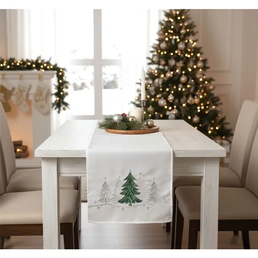 Ubrus Vánoční, Vánoční stromečky, bílý pr. 90 cm