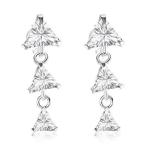 Náušnice ze stříbra 925, tři zirkonové trojúhelníčky v čiré barvě, puzetky