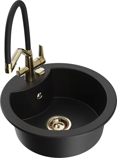 MEXEN/S Diego granitový dřez 1-miska včetně baterie Duo, černá 6512-77-671701-57-G