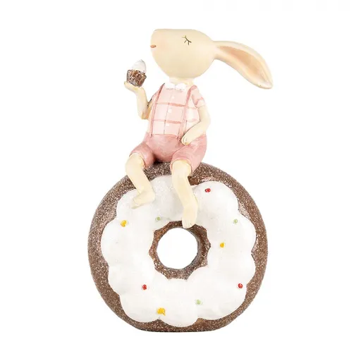 Dekorace králíček sedící na donutu - 10*6*17 cm Clayre & Eef