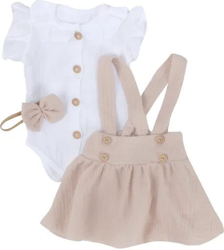 Z&Z Mušelínová suknička s láclem, bodýčko a čelenka, 3D sada , bílá/béžová, vel. 74 vel.  74