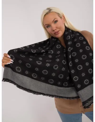 Dámská vzorovaná pletená šála černo-tmavě šedá