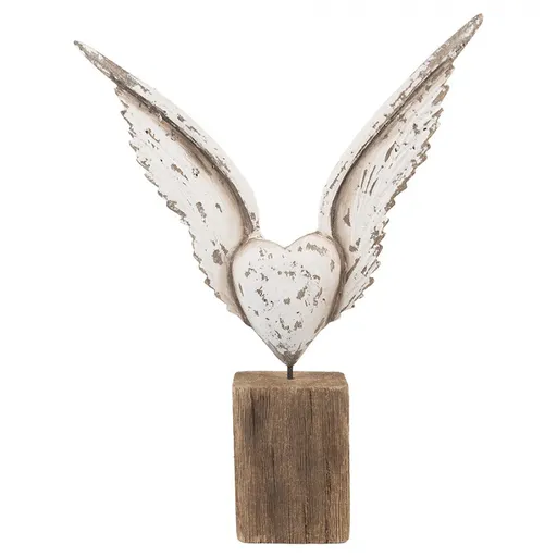 Bílá antik andělská křídla se srdcem na podstavci Angel Rustic - 26*5*33 cm Clayre & Eef