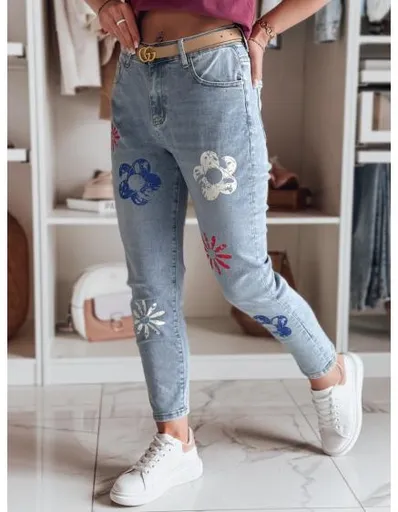 Dámské džínové kalhoty slim fit s květinovým vzorem ARTJEANS modrá