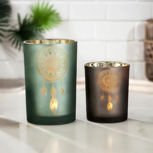 Gilde Skleněný svícen Lapač snů, zelený, malý