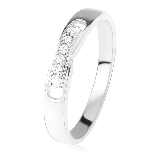 Prsten ze stříbra 925, ozdobná část - linie čirých zirkonů, dva výřezy - Velikost: 53