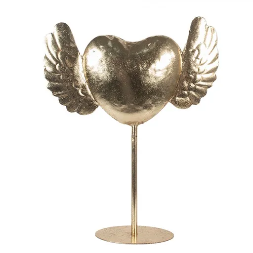 Dekorace zlaté srdce s andělskými křídly na podstavci - 38*11*47 cm Clayre & Eef
