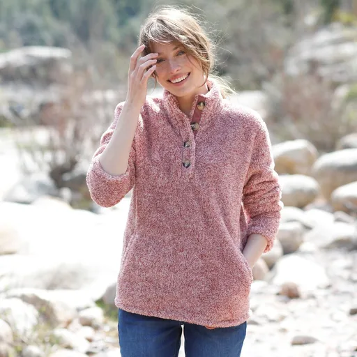 Mikina z plyšového úpletu se stojáčkem na knoflíky