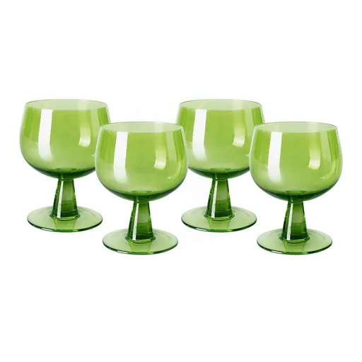 Set 4ks zelená lim sklenice na víno na nízké noze The Emeralds - Ø 8*11cm/ 250ml AGL4473