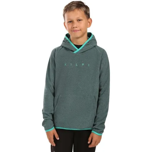 KILPI FLOND Chlapecká fleecová mikina s kapucí, tmavě zelená, velikost