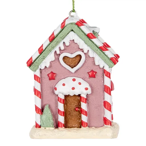 Růžová závěsná dekorace perníková chaloupka Candy - 6*4*8 cm Clayre & Eef