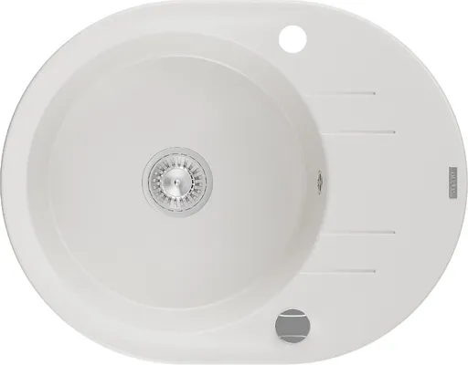 MEXEN Kevin granitový dřez 1 s odkapávačem 586x458 mm, bílá, sifon chrom 6517581005-20