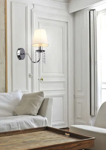 Chromová nástěnná lampa/béžové stínidlo s krystaly 40W Ruti