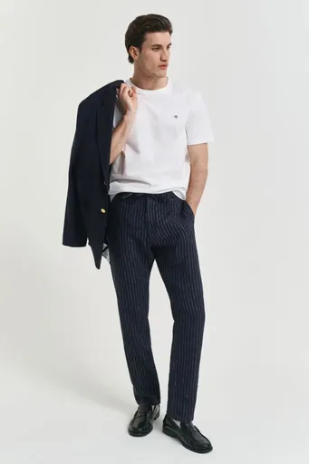 KALHOTY GANT REL LINEN PINSTRIPE DS PANTS DARKENED NAVY