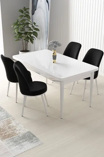 Dining Table & Chairs Set (5 Pieces) Nil - White, Black