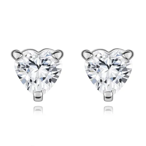 Náušnice z bílého 14K zlata s čirým srdcovým zirkonem v montáži