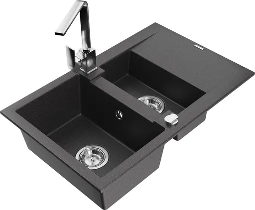 MEXEN/S Gaspar granitový dřez 1.5 s odkapávačem včetně baterie Rita, černý kropenatý  6507-76-670300-00