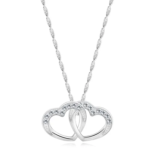 Stříbrný 925 náhrdelník - spojený obrys srdcí, čiré zirkony