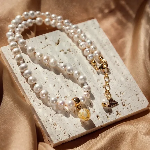 Lampglas Náhrdelník Golden Ball s 24karátovým zlatem v perle Lampglas a říčními perlami NTB2/LIGHT