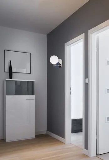 Chromová nástěnná lampa, bílá, kulové stínidlo, Oden