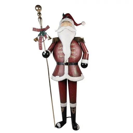 Veliká červená kovová socha Santa Claus s holí - 82*36*205 cm 5Y1332