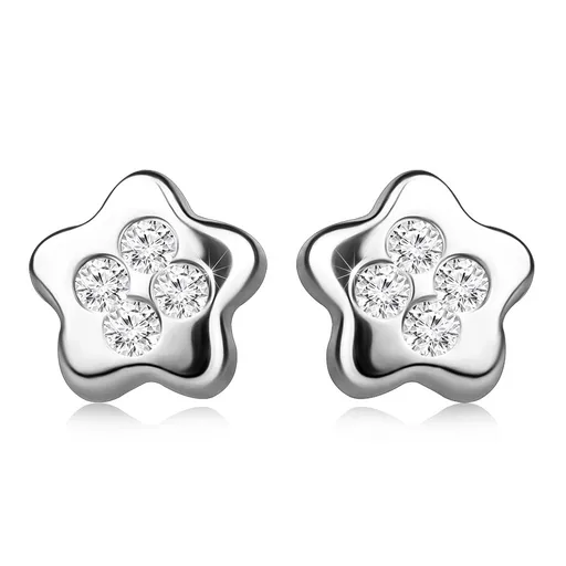 Puzetové náušnice z bílého zlata 585 - květina zdobená kubickými zirkony