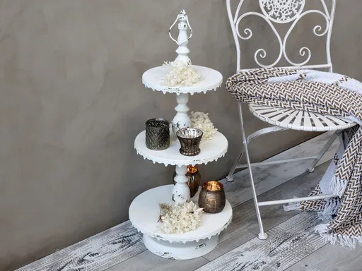 Krémový antik dekorační kovový etažér Lace edges - Ø36*83cm 64075619 (64756-19)