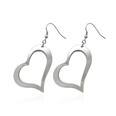 Náušnice z chirurgické oceli, obrys srdíčka na oblém háčku