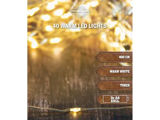 SVENSKA LIVING Vánoční světelný řetěz 40 LED s časovačem 4m