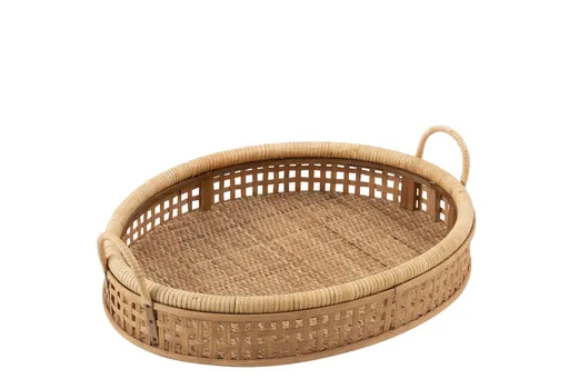 Přírodní oválný ratanovo-bambusový podnos s uchy Rattan Boom  M - 57*43*15 cm J-Line by Jolipa