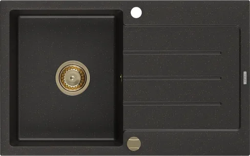 MEXEN/S Bruno granitový dřez 1 s odkapávačem 795x495 mm, černá/zlatý metalik, + zlatý sifon 6513791010-75-G