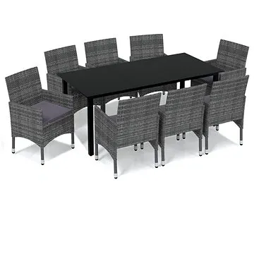 9dílný zahradní jídelní set s poduškami polyratan šedý , 3094984 (3094984)
