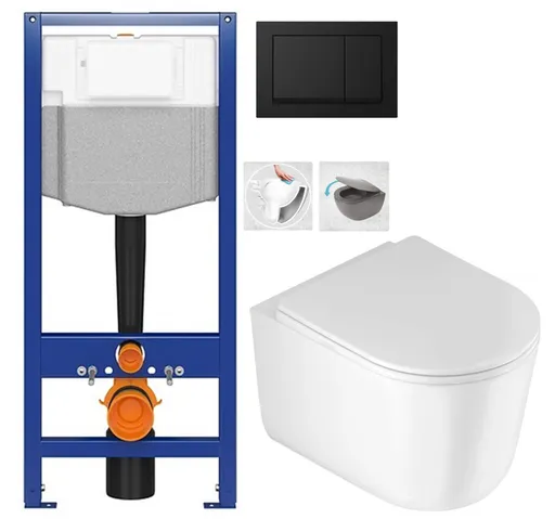 CERSANIT předstěnový instalační systém s černým tlačítkem K97-0574 + WC DEANTE Jasmin se sedátkem RIMLESS K97-526 0574 JA1