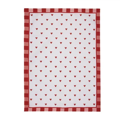 Bílo-červená utěrka se srdíčky Love It - 50*70 cm LVT42-1