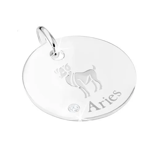 Kruhový přívěsek ze stříbra 925 - známka se znamením BERAN, čirý zirkon