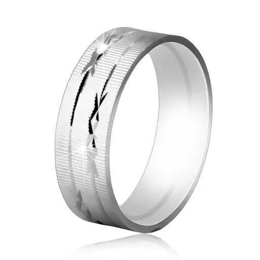 Prsten z 925 stříbra - vertikální vroubkování, lesklé proužky s gravírováním - Velikost: 49