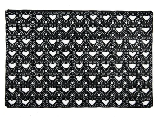 Černá gumová rohožka se srdíčky - 60*40*1 cm MC227