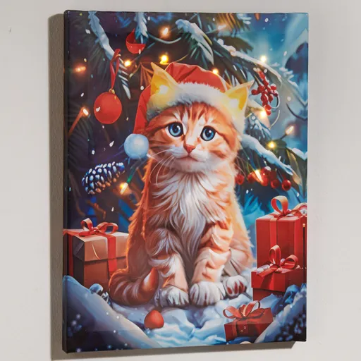 LED obraz  Vánoční koťátko