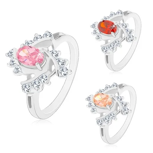 Prsten s rozdělenými rameny, barevný ovál, čiré spirálovité linie - Velikost: 54, Barva: Oranžová