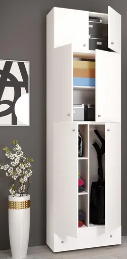 VCM Úklidová skříňka Lona XXL s otočnými dveřmi s nástavcem a zásuvkou, bílá