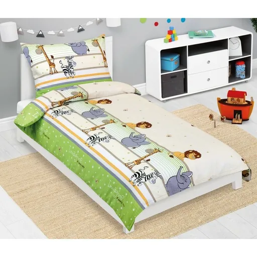 Bellatex Dětské krepové povlečení Safari zelená, 140 x 200, 70 x 90 cm