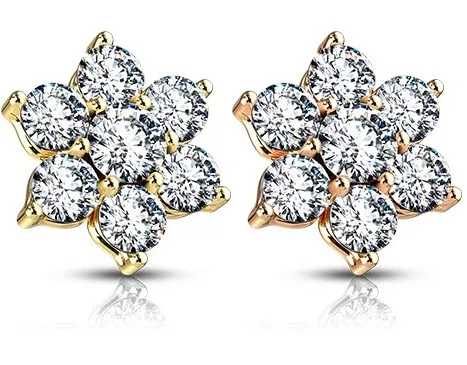 Ocelová náhradní hlavička do implantátu, kvítek, zirkony, rhodiovaná, 1,6 mm - Barva: Měděná