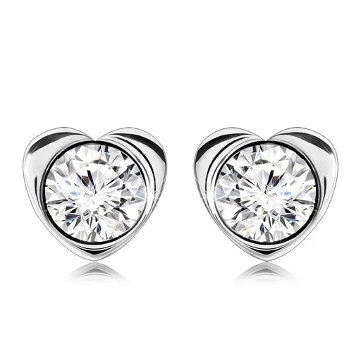 Náušnice z oceli 316L stříbrné barvy, srdíčko s kulatým čirým zirkonem