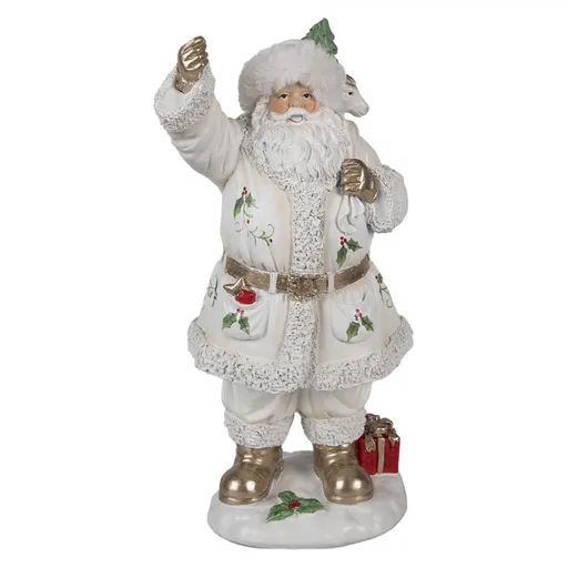 Bílá dekorace figurka Santa Claus s pytlem dárků - 14*16*31 cm 6PR4296