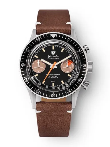 Nivada Grenchen Chronomaster Orange Boy Inter. Bezel - Manual - Brown leather White Stitching