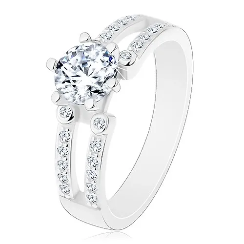 Zásnubní prsten, stříbro 925, výřezy na třpytivých ramenech, čirý zirkon - Velikost: 61