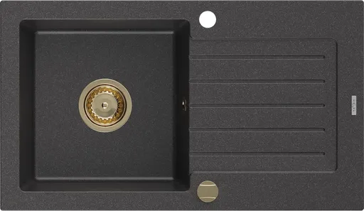 MEXEN/S Pablo granitový dřez 1 s odkapávačem 752 x 436 mm, černá kropenatá, + zlatý sifon 6510751010-76-G