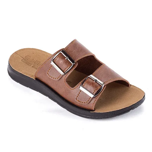 Pánské ortopedické pantofle s posuvnou přezkou karamelové vel. 42