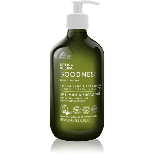 Baylis & Harding Goodness Awaken Senses mléko na ruce a tělo s osvěžujícím účinkem vůně Lime, Mint & Eucalyptus 500 ml